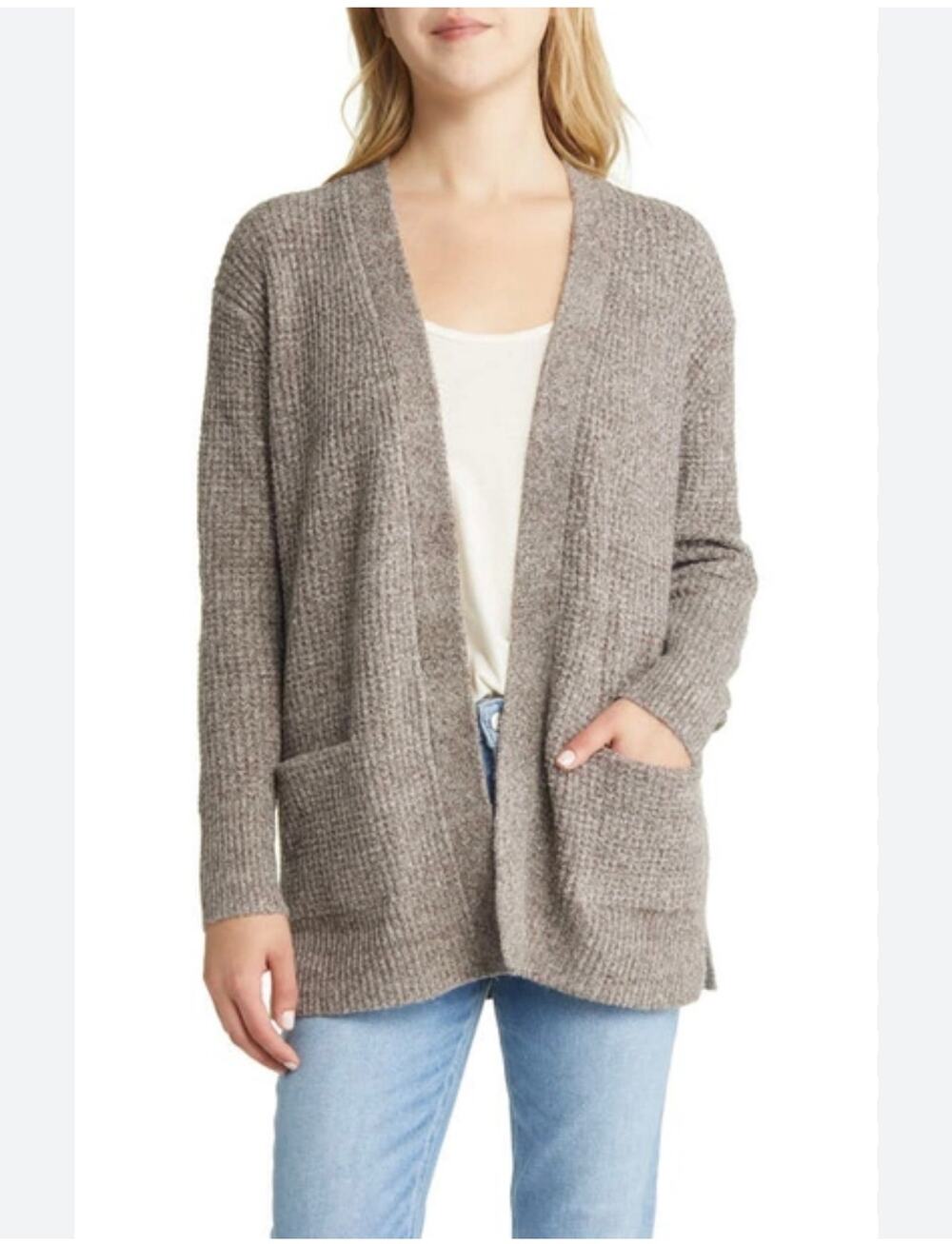 Caslon Brown Taupe Heather Open Front Cardigan - Women's L